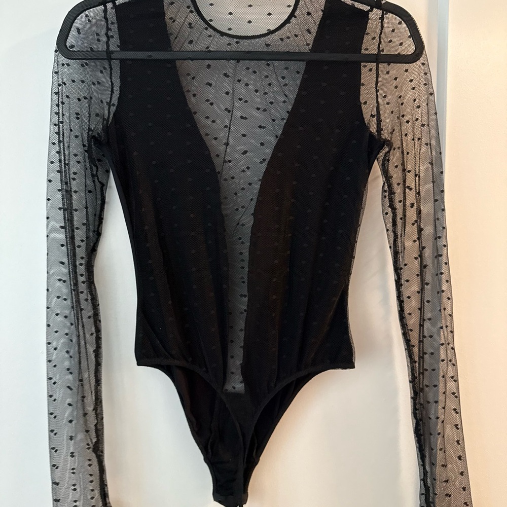 Chic Black Polka Dot Mesh Bodysuit